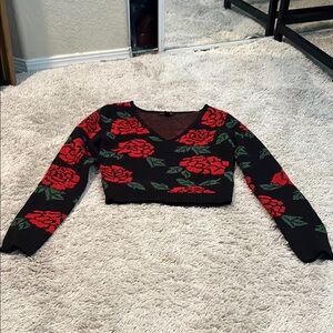 Material Girl Black and Red V-Neck Sweater